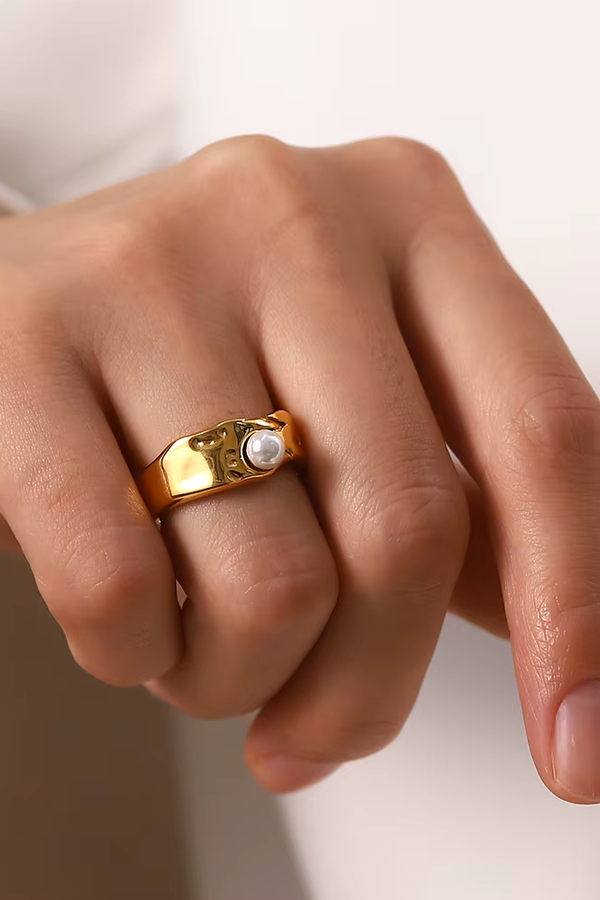 Vintage Naturlig Guld Pärla Ring