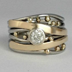 Vintage guldring med intarsia och zirkonia