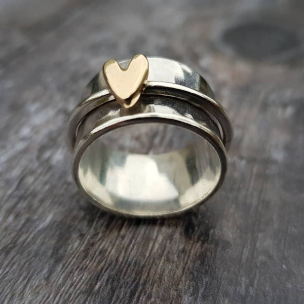 Lena - Vintage Silverring för Kvinna med Gyllene Hjärta.