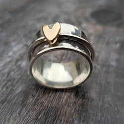 Silverring med Guldhjärta