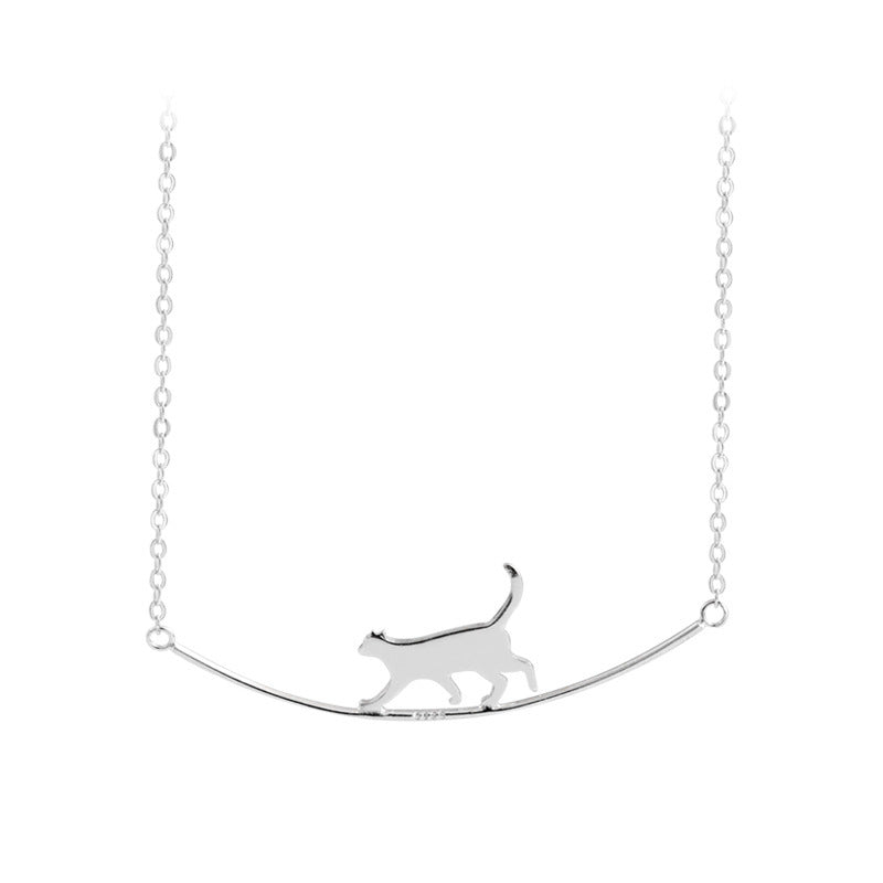 Silverhalsband med Hängande Kattdesign