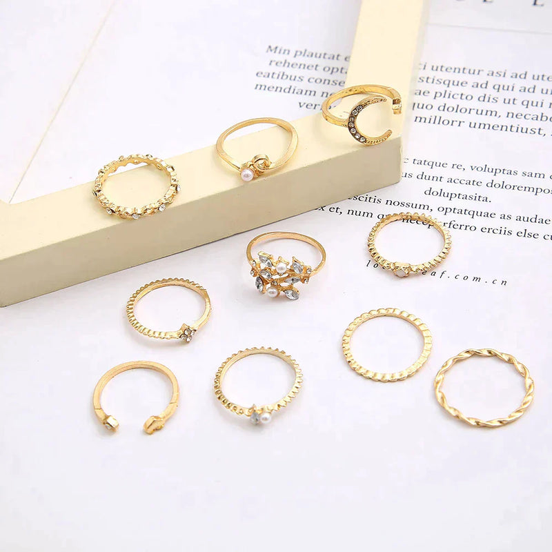 Boho - Silver och Guld Ring Set (10 Par)