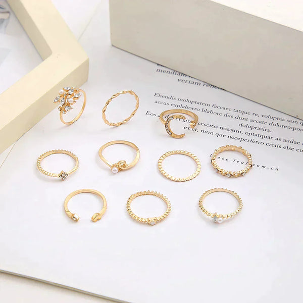 Boho - Silver och Guld Ring Set (10 Par)