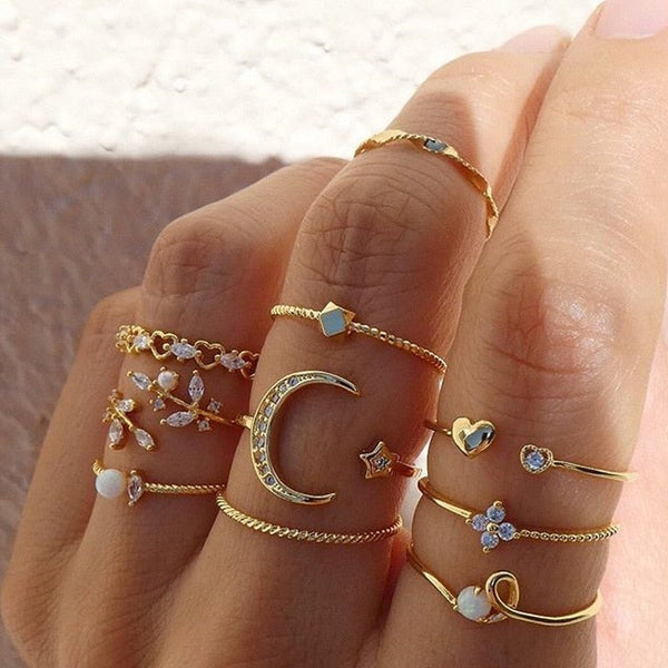 Boho - Silver och Guld Ring Set (10 Par)