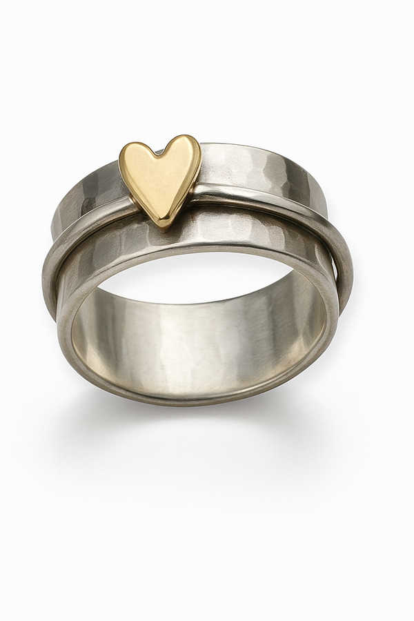Lena - Vintage Silverring för Kvinna med Gyllene Hjärta.