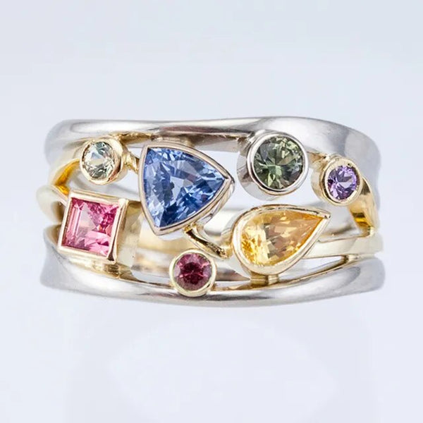Färgglad Retro Ring med Zirkon
