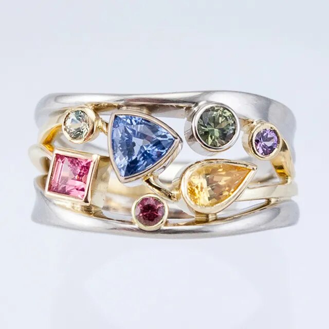 Färgglad Retro Ring med Zirkon
