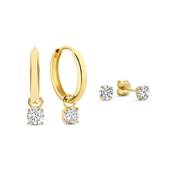 Larmes - 14K Guld Sten Örhängen Set