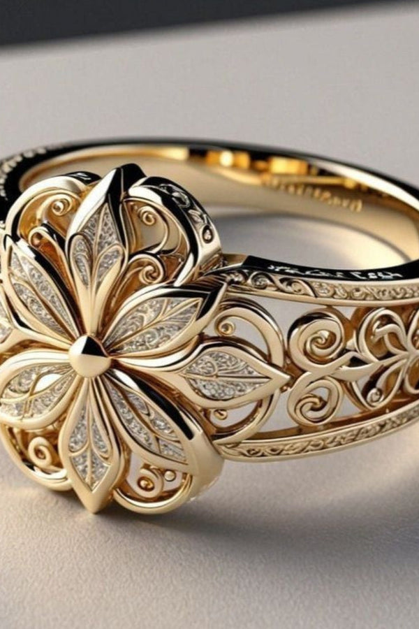 Elegant Guld Ring med Zirkonia i Exotisk Blomsterdesign
