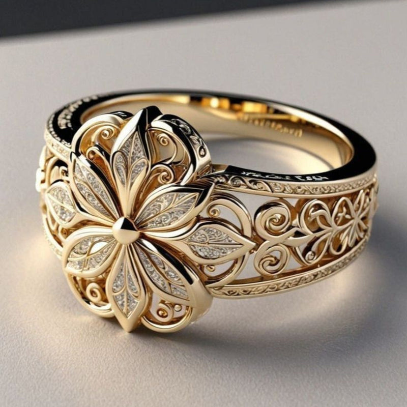 Elegant Guld Ring med Zirkonia i Exotisk Blomsterdesign