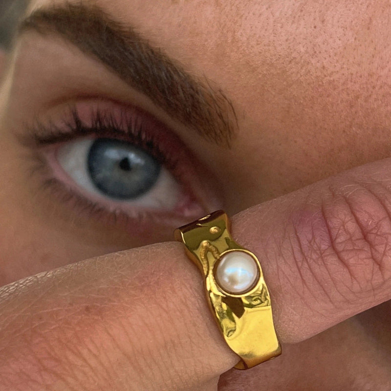 Vintage Naturlig Guld Pärla Ring