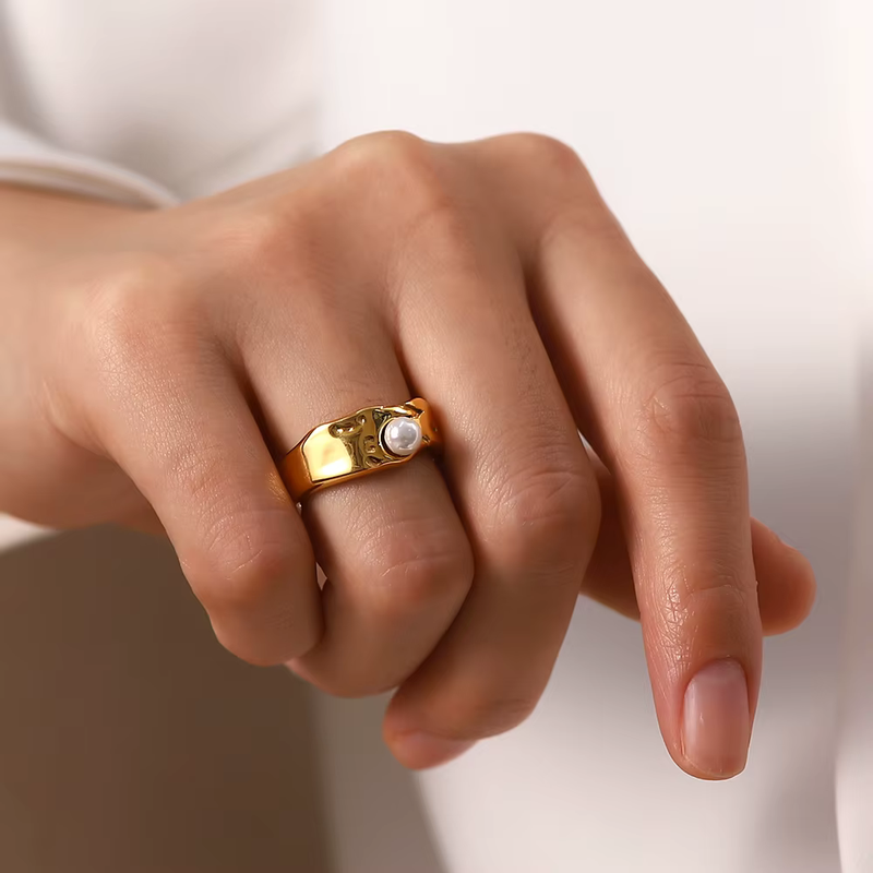 Vintage Naturlig Guld Pärla Ring