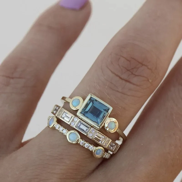 Oceano - Vintage Blå Kristall Ring Set