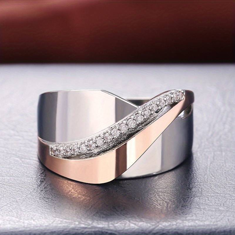 Vintage rosaguld- och silverring med zirkonia