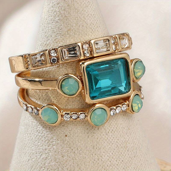 CrystalLuxe - Vintage Blå Kristallringsset