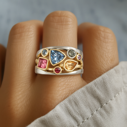 Färgglad Retro Ring med Zirkon