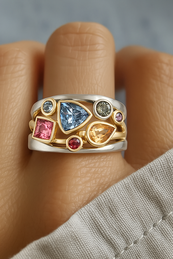 Färgglad Retro Ring med Zirkon