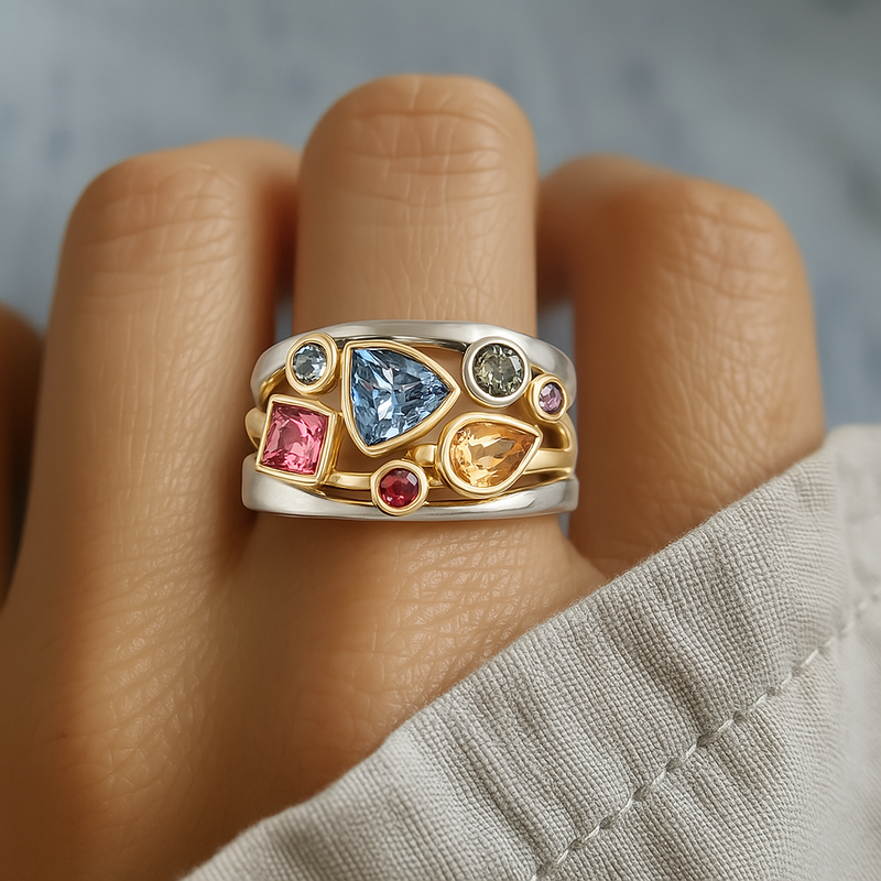 Färgglad Retro Ring med Zirkon