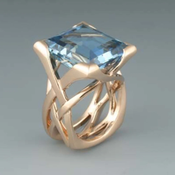 Vintage Rosa Guld Ring med Blå Zirkonia