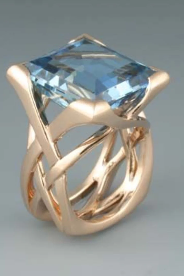 Vintage Rosa Guld Ring med Blå Zirkonia