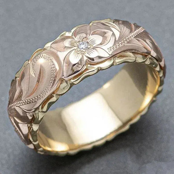 Vintage Rosa Blomma Guld Ring
