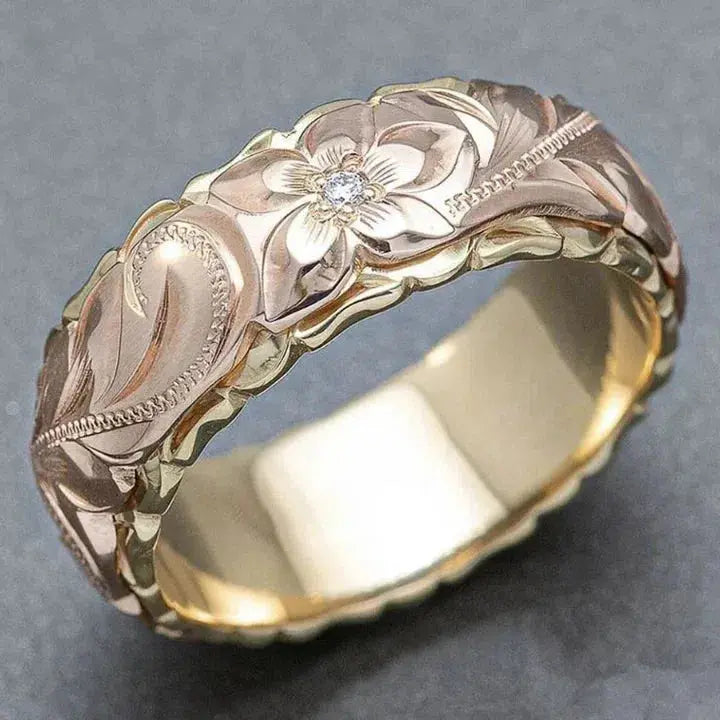 Vintage Rosa Blomma Guld Ring
