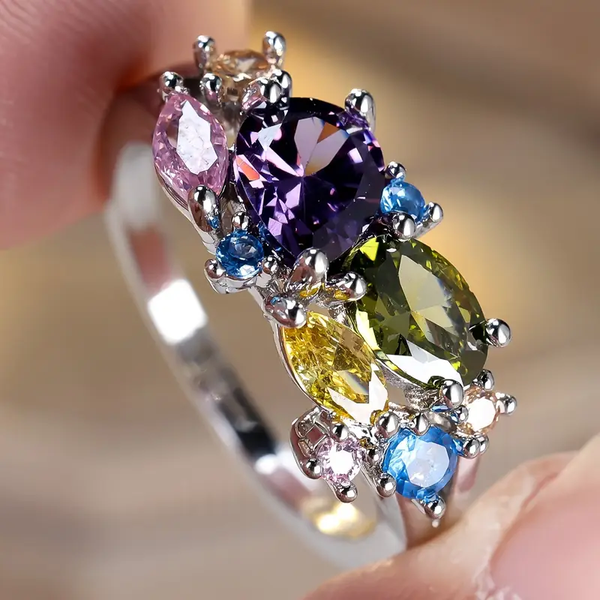 Alannah - Vintage Silverring med Färgglada Kristaller