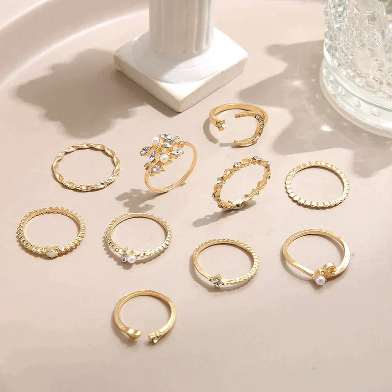 Boho - Set med 10 par silver- och guldringar