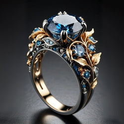 Fascinerande Ring med Blå Kristall och Blomdesign